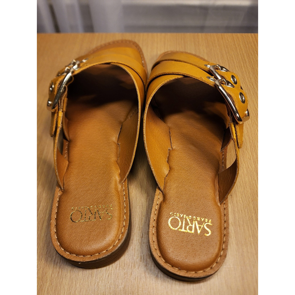 Franco Sarto Women's Honey Yellow Brown LEATHER Belted Sandals SZ 9.5 M - Picture 8 of 11